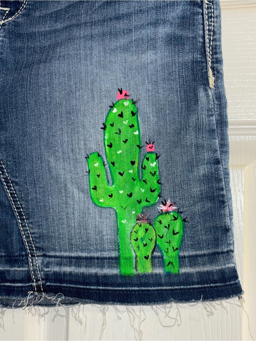 Ariat Blue Denim Mini Skirt with Green Cactus Motif - Picture 2 of 5